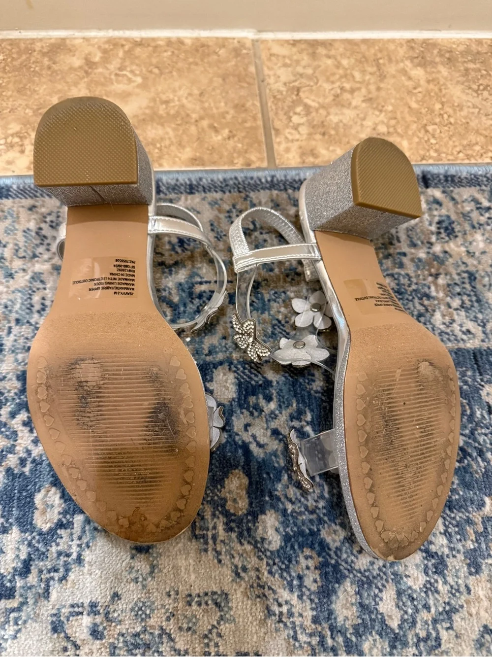 Steve Madden Girls Silver Crystal Floral Ankle-Strap Sandals